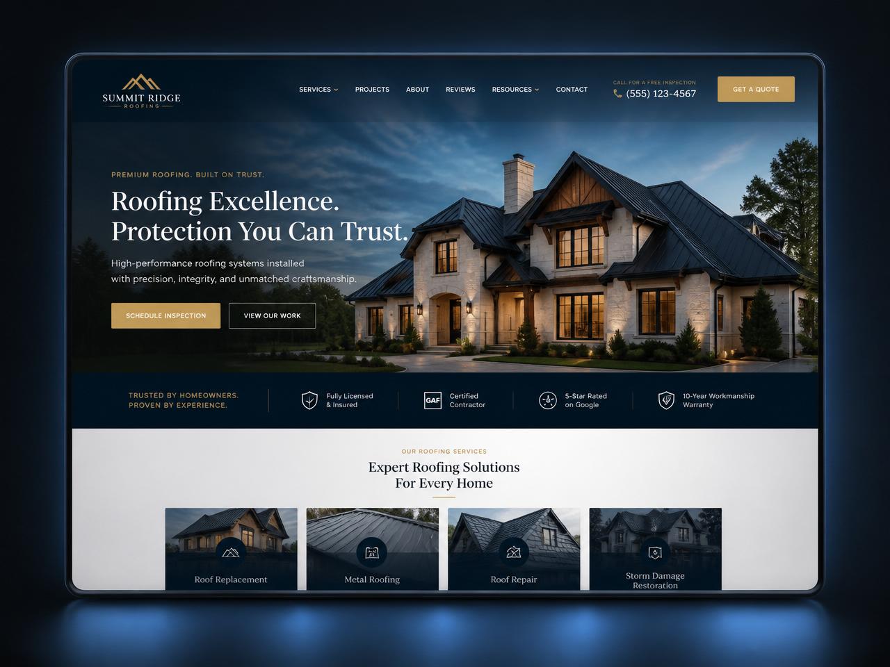 Summit Ridge Roofing website mockup